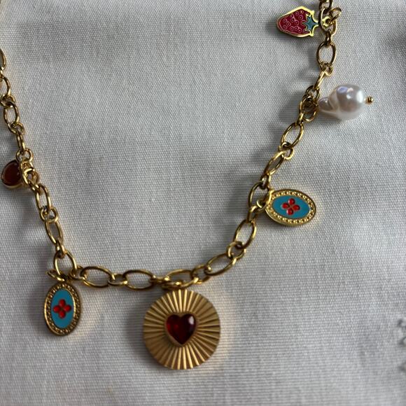 Love and Fruits Darling Charm Necklace NWT Gold Wide Chain Links Boho Hippie - Picture 5 of 8